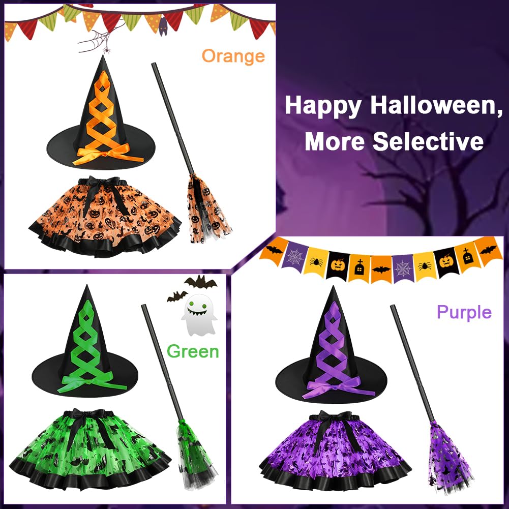DiULi Halloween Outfits, Witch Costumes Halloween Fancy Dress Costume Wicked Witch Girl Costumewith Tutu Skirt Hat Witches Broom for Girls Cosplay,Purple