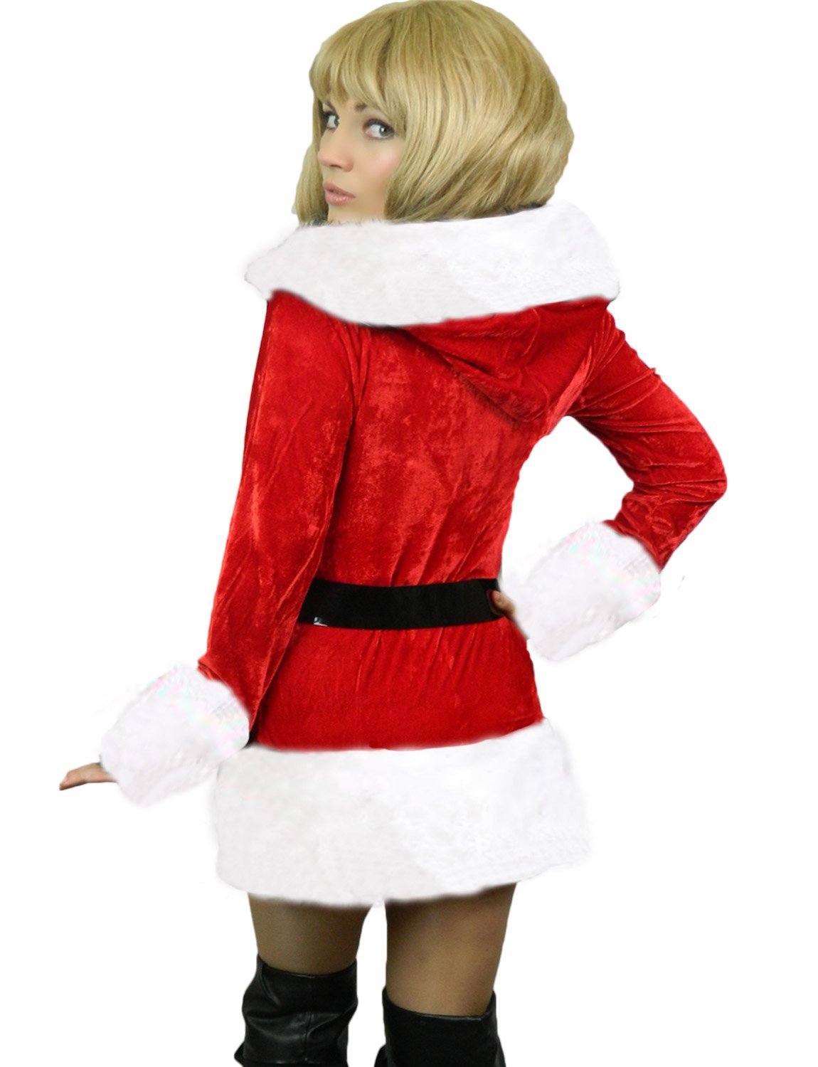 Yummy Bee Mrs Claus Costume Women Sexy Santa Outfit Adult Ladies Christmas Fancy Dress Red Velvet Hooded Mrs Claus Dress Plus Size Santa Costume Women Christmas Outfit Xmas UK 8-20 (10-12)