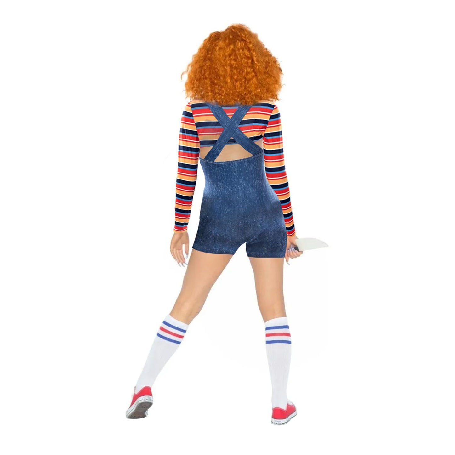 Acrawnni Women Halloween Costumes Nightmare Killer Doll Wanna Play Movie Character Bodysuit Anime Clown Cosplay 2 Pcs Costume Set Halloween Outfit (A-Blue, S)