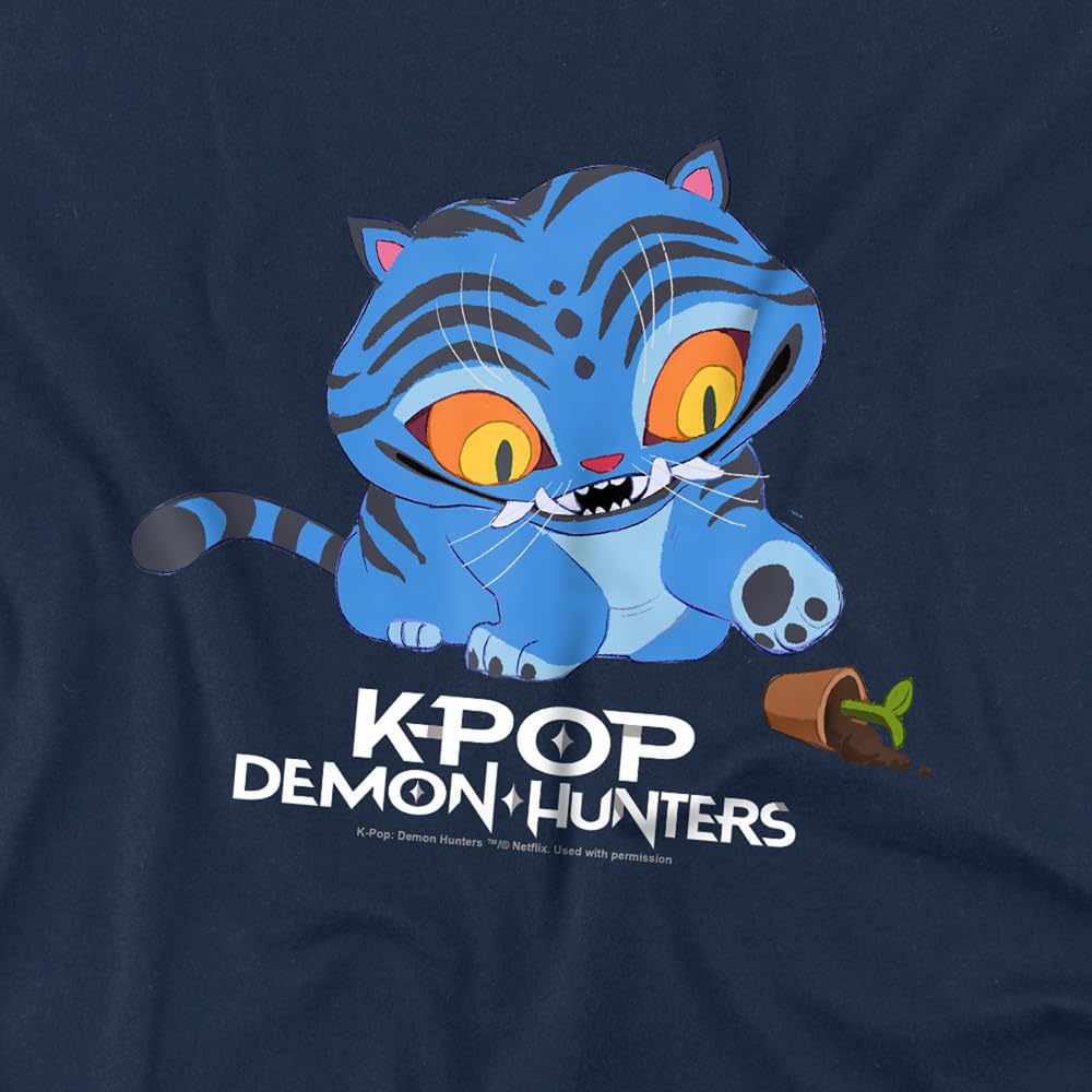 K-Pop Demon Hunters - Cute Derpy Tiger Cartoon Kids T Shirt - Navy