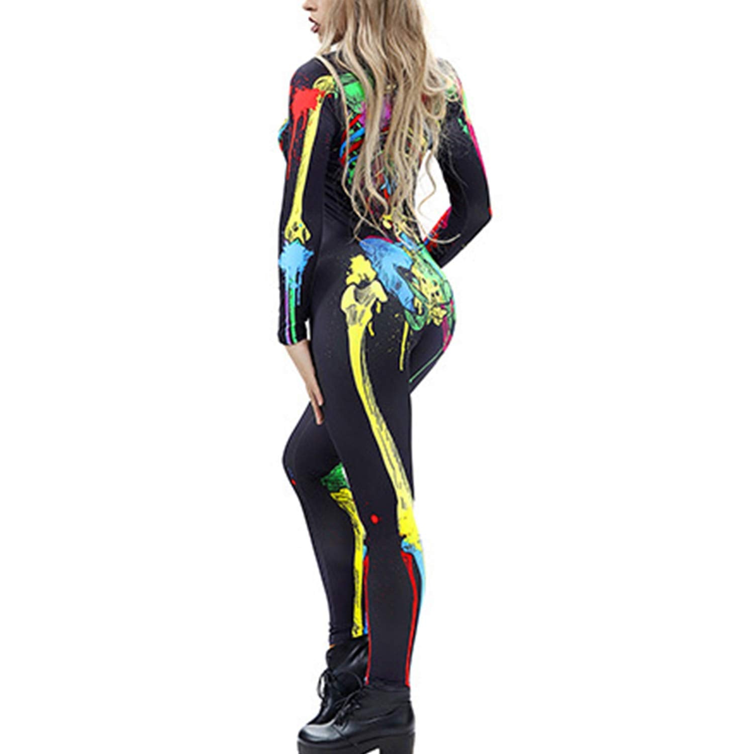 Womens Halloween Skeleton Print Skinny Jumpsuit Stretch Cosplay (image 4)