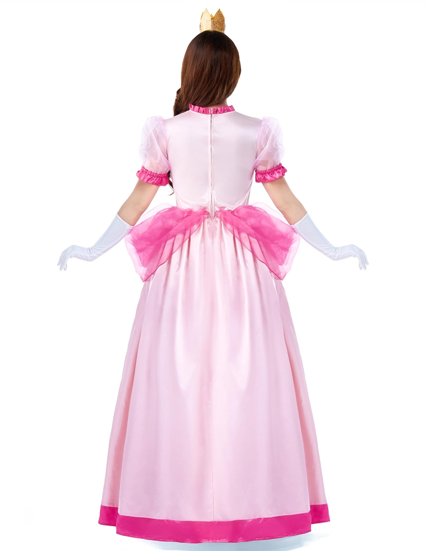 Women Peach Pink Dress Costume with Gloves and Crown - Princess