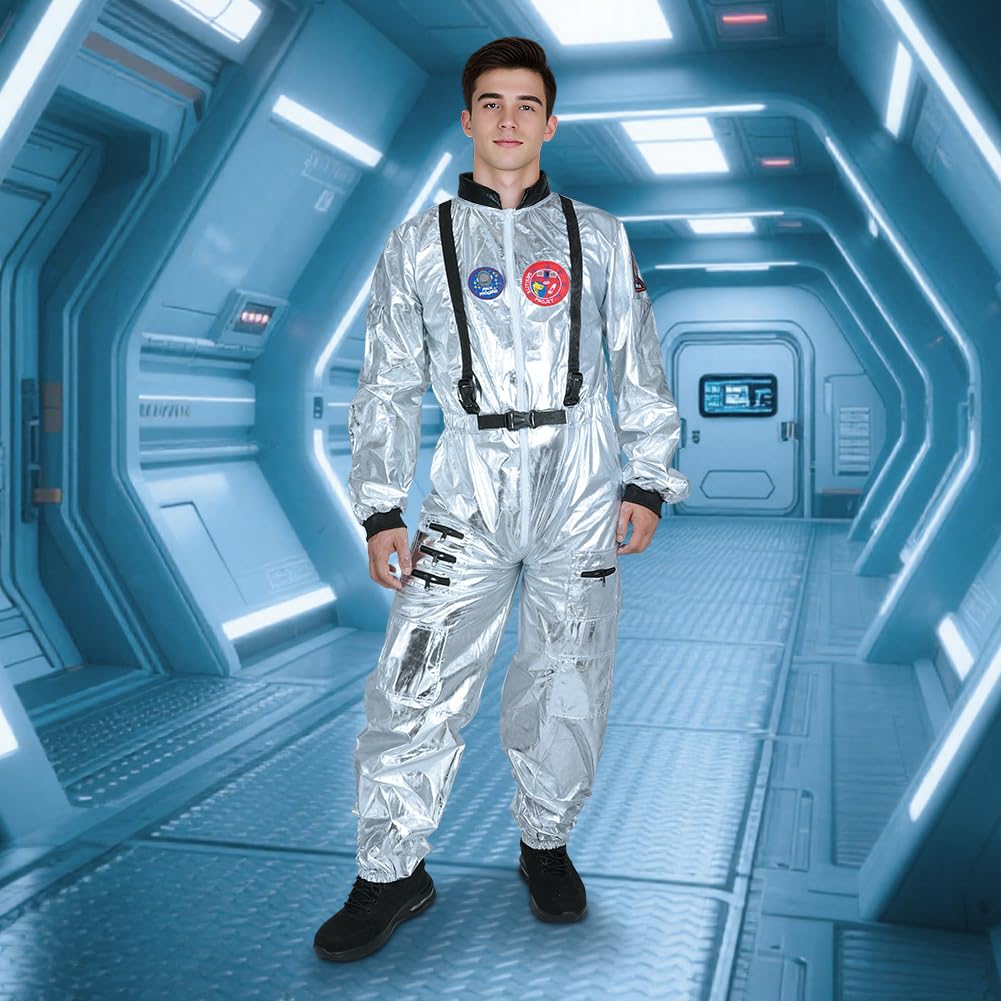 Astronaut Costume Adult Silver Astronaut Jumpsuit Costume Men Women