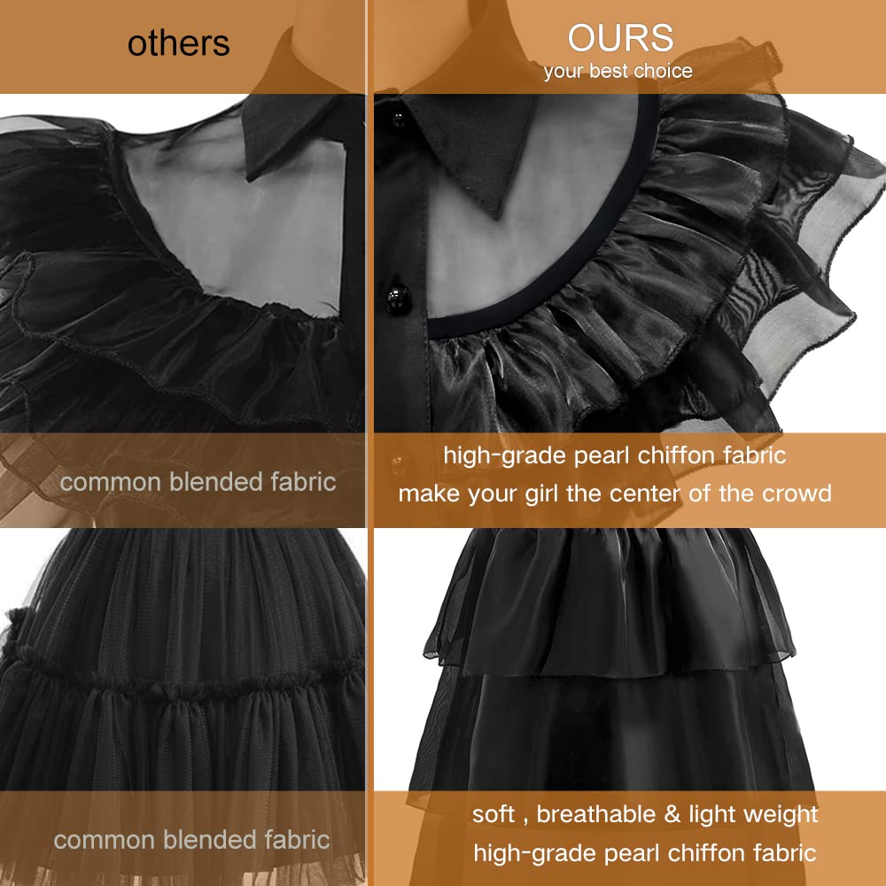 keaiyouhuo Wednesday Addams Costumes Dress for Kids Girls Family Merchandise Fancy Dress Up Cosplay Halloween Party Outfit with Wig 4-14 Years, Black