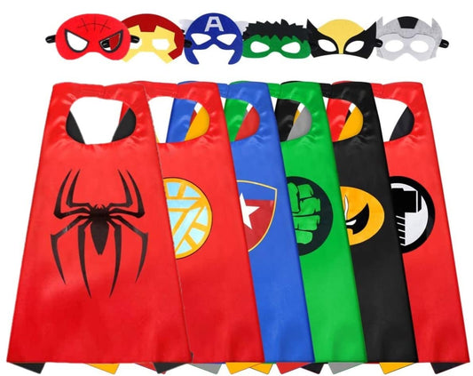Six-piece superhero cape and mask costume set for children