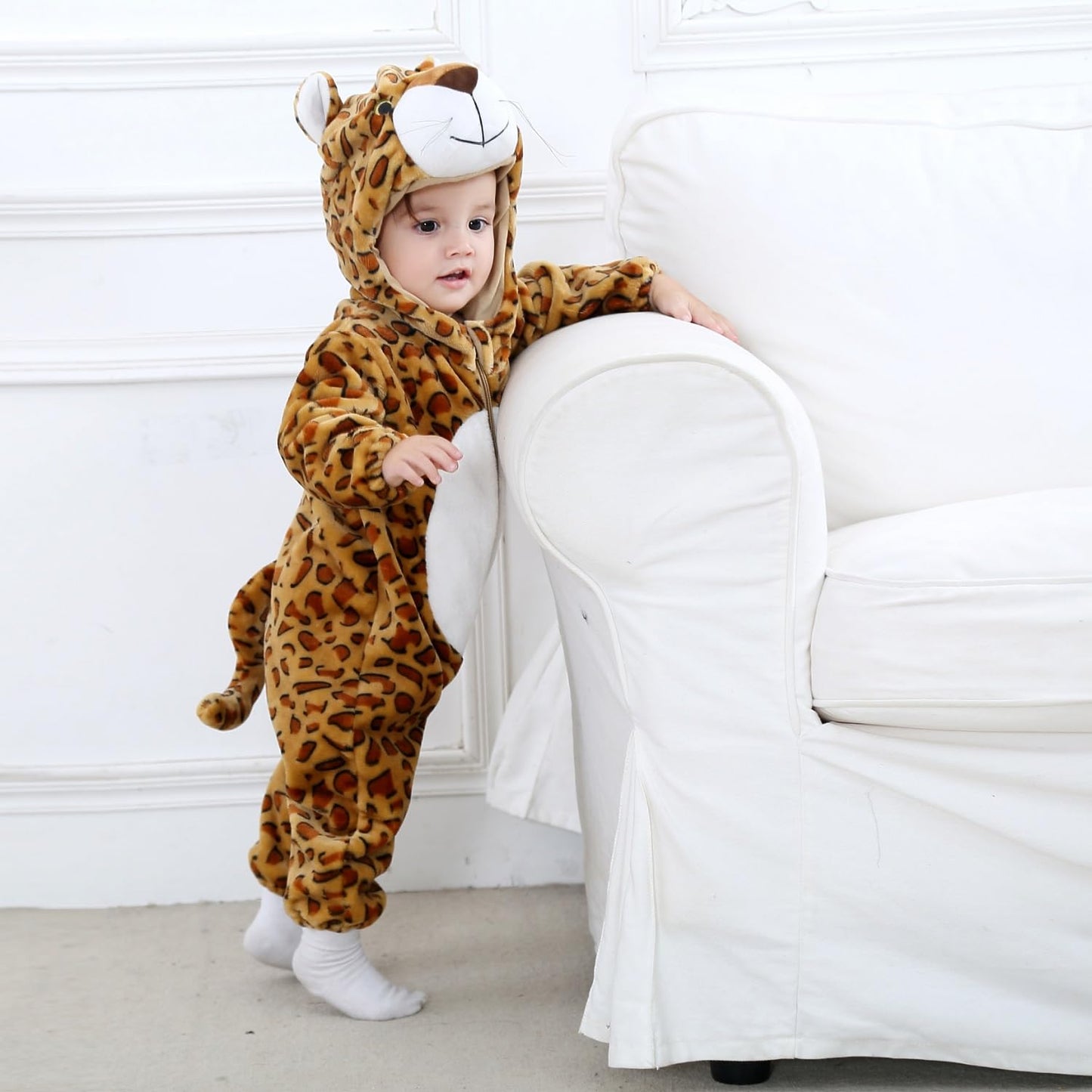 Hilmocho Baby Hooded Romper Unisex Animal Cartoon Onesies Jumpsuit Costume Soft Warm Flannel Playsuit Outfit for Boys Girls