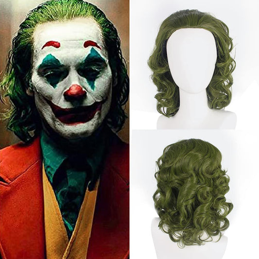 PORSMEER Men's Clown Joker Wig Curly Short Green Cosplay Wig Halloween Costume Party Wigs