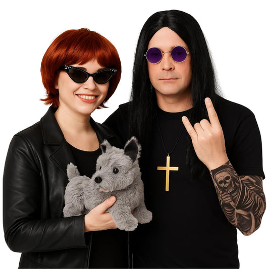 Adults Osbourne couple accessory set with long black wig