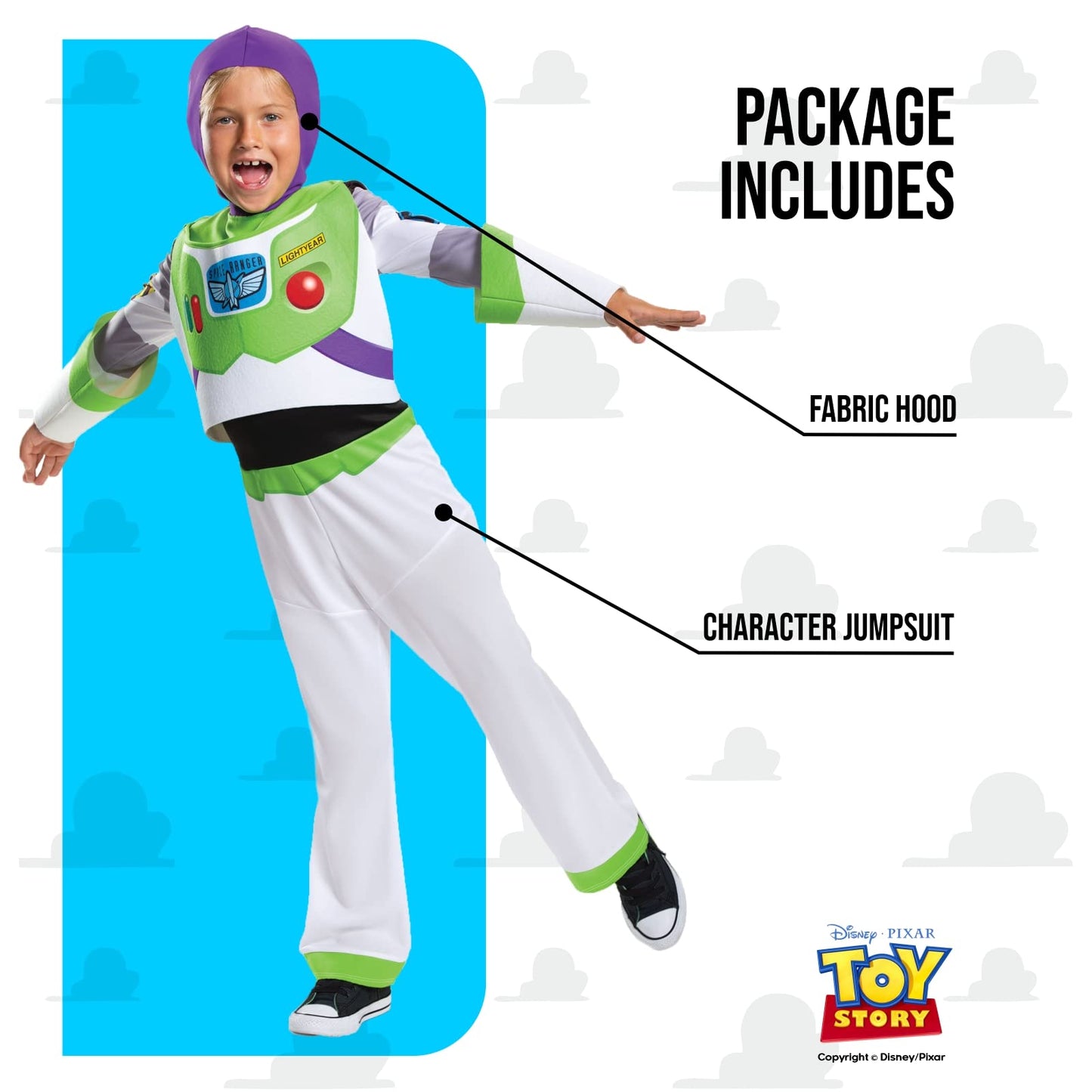 Toy Story Buzz Lightyear Costume for Kids, by Disguise, Includes True to Film Character Jumpsuit with Hood, Comfortable Fit with Detailed Design, For 3-4 Years
