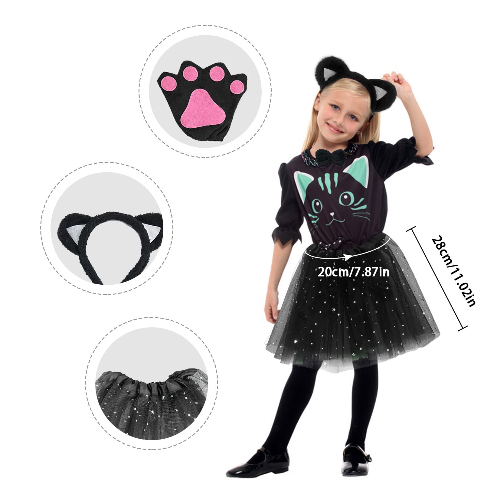 Cat Costume Set Included Cat Ears Headband Bowtie Tail Cat Paw (image 3)