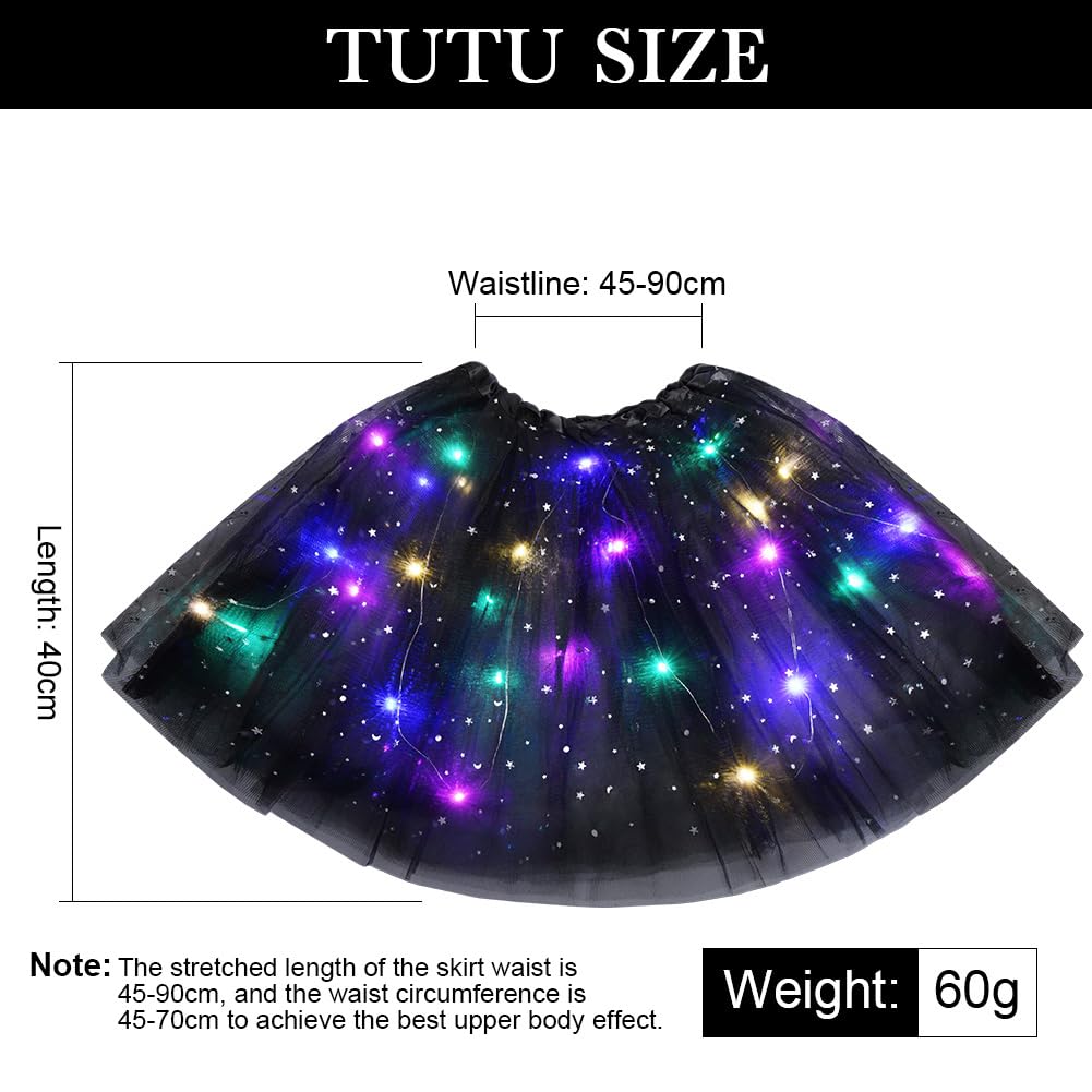 URAQT Tulle Tutu Skirts for Women LED Light Up, Tutu Skirts Sequins Stars Elastic, Tutu Adult Teen Skirt Ballet Dance Festival Outfit Halloween Party Costume # Black