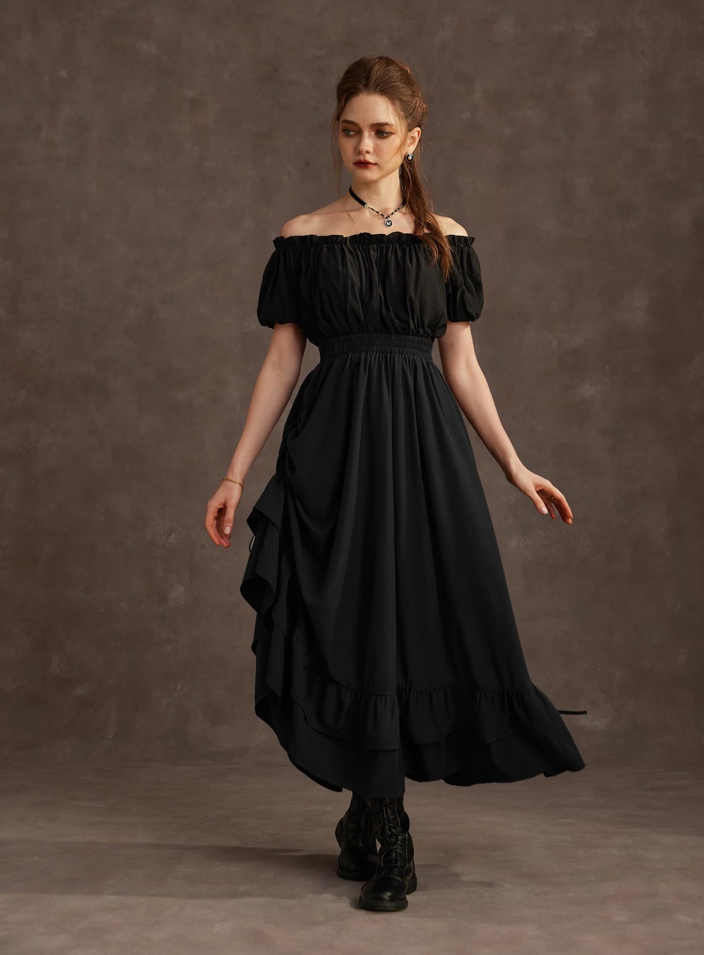 SCARLET DARKNESS Women Medieval Long Skirt Elastic Wasit A-Line Maxi Skirt Gothic Seatmpunk Costume Skirts Plus Size Black XXL