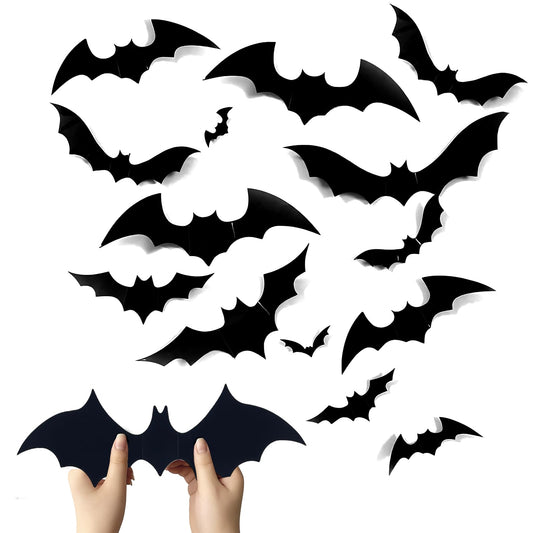 72 premium black 3D acrylic bat wall stickers in four lifelike sizes