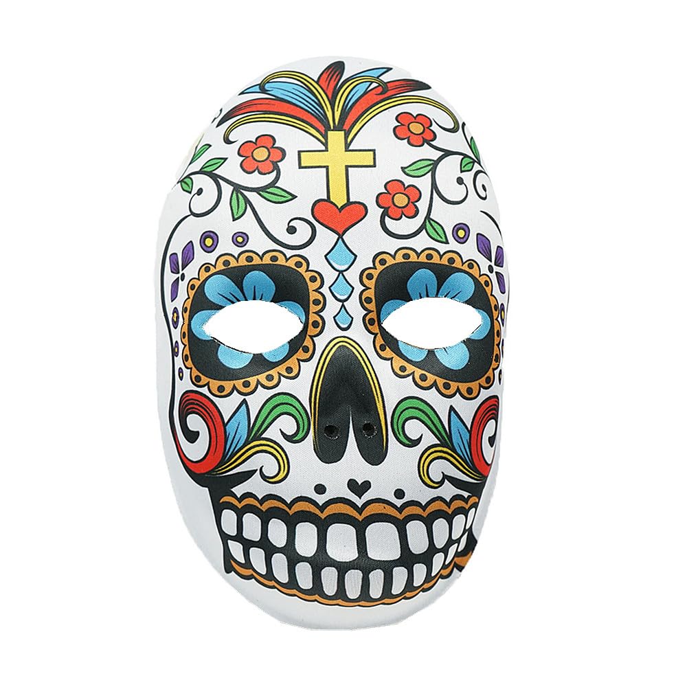 TRIXES 2PC Halloween Sugar Skull Mask Set – Day of the Dead Mask – Mexican Masquerade - Cosplay Costume Party Accessories – Multicoloured Sugar Skull