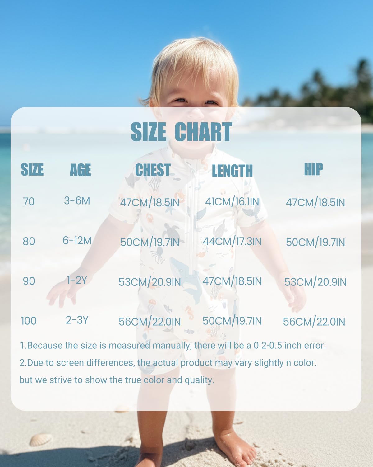 Baby Swimsuit Boys Rash Vest Set 3M-3T – Short Sleeve UPF 50+ Infant Swimming Costume with Hat, Zipper Toddler One Piece Rash Guard Swimwear, Beige Oceam 6-12 Months