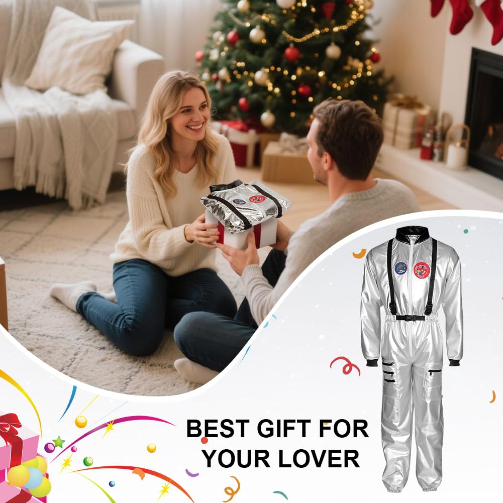 Astronaut Costume Adult Silver Astronaut Jumpsuit Costume Men Women