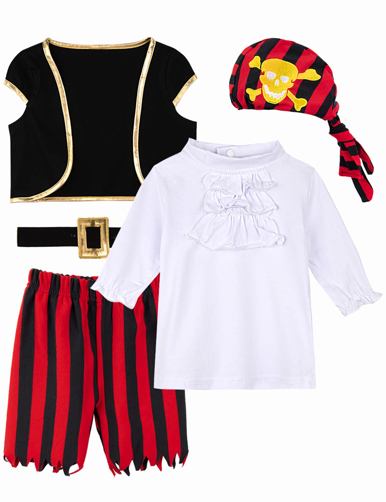 MOMBEBE COSLAND Baby Boys Pirate Outfit Carnival Fancy Dress Costume Clothes Set White 6-12 Months