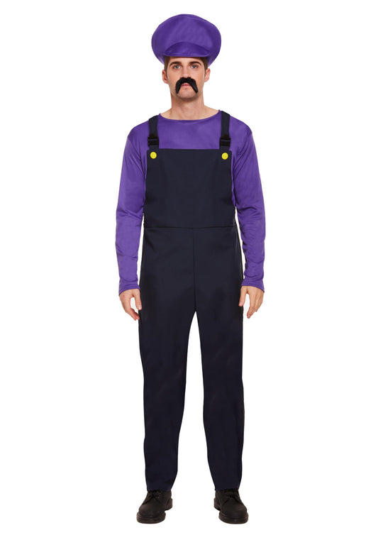Adult Men's Purple Bad Plumber Fancy Dress Costume Retro