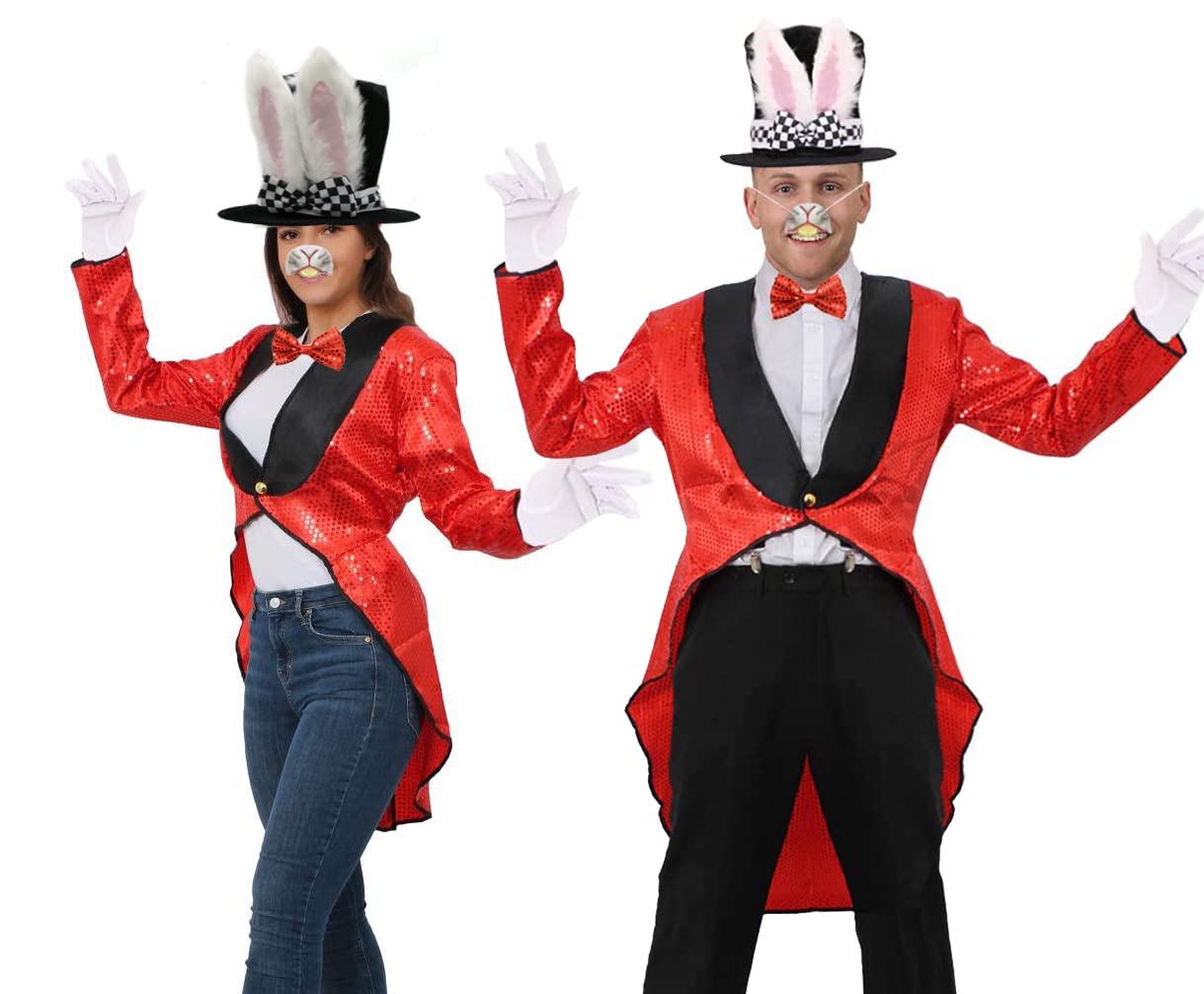 I LOVE FANCY DRESS Alice's Wonderland White Rabbit Costume For Adults - Book Week Costume Including - Tailcoat + Top Hat w/Ears + Bow Tie + Rabbit Nose (Medium)