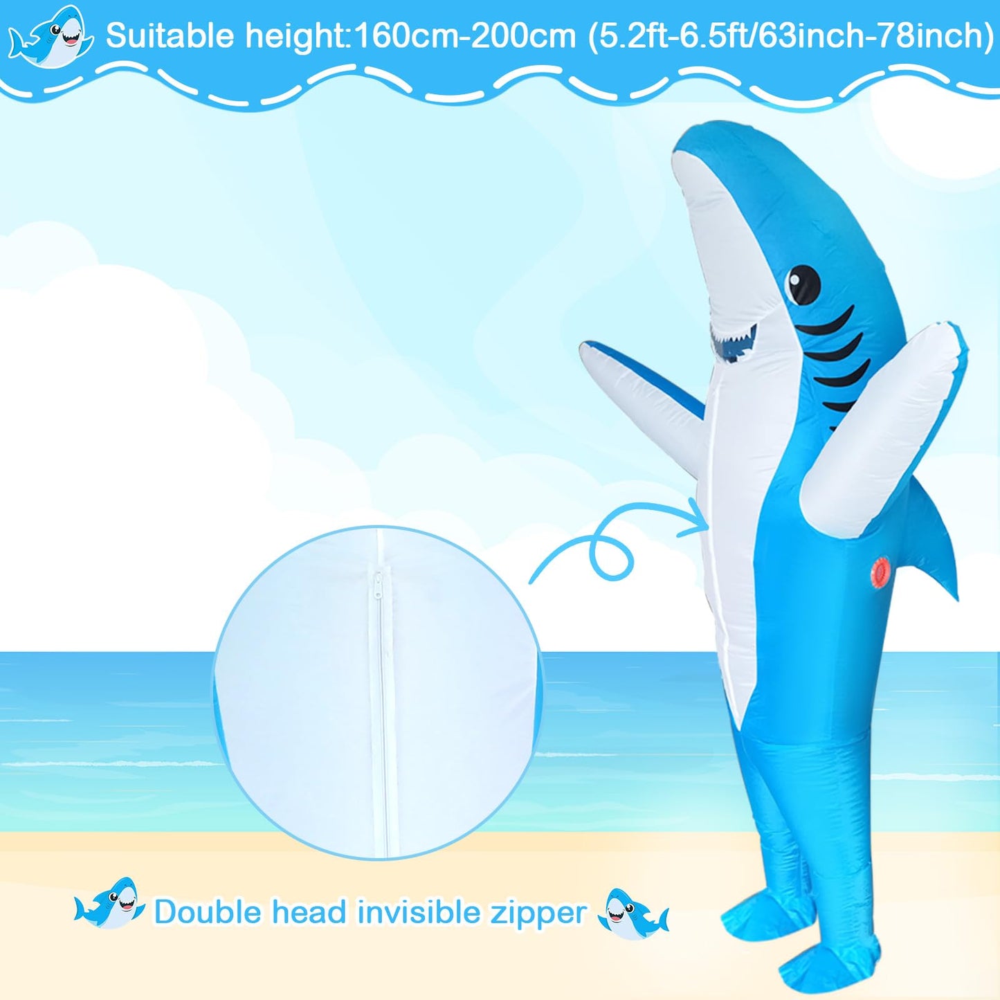 Poptrend Couples Inflatable Shark Costume for Adults Funny Halloween Blow Up Costumes His and Hers Cosplay Duo Costumes 2 Pack