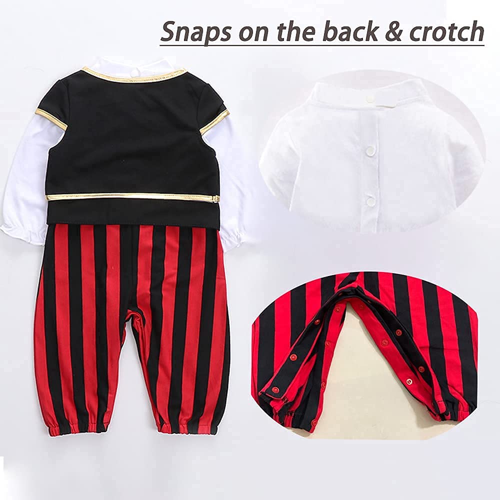 Baby Pirate Costume Toddler Pirate Outfit Baby Boy Halloween Costumes Long Sleeve Romper+Vest+Hat+Belt 4pcs set 18-24 months