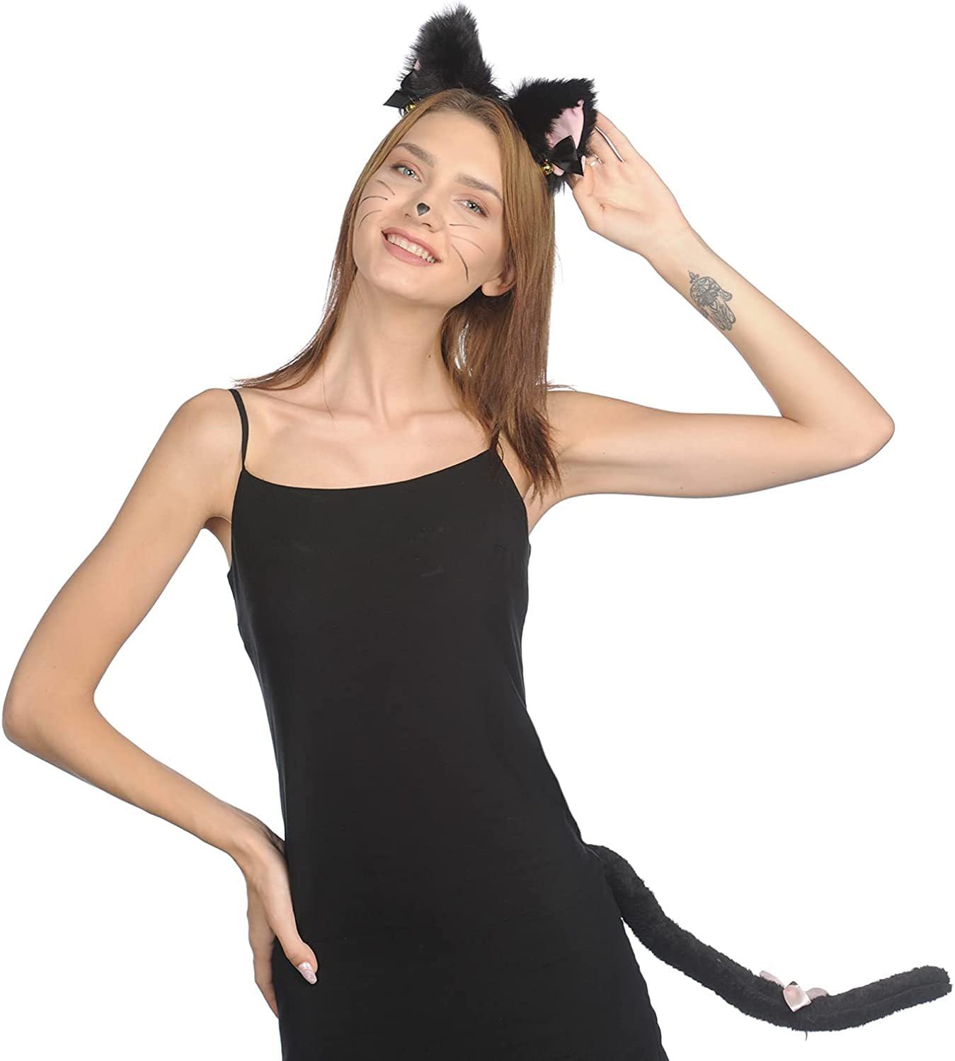 Cat Cosplay Costume Set - Black Cat Ears Headband with Bells (image 4)