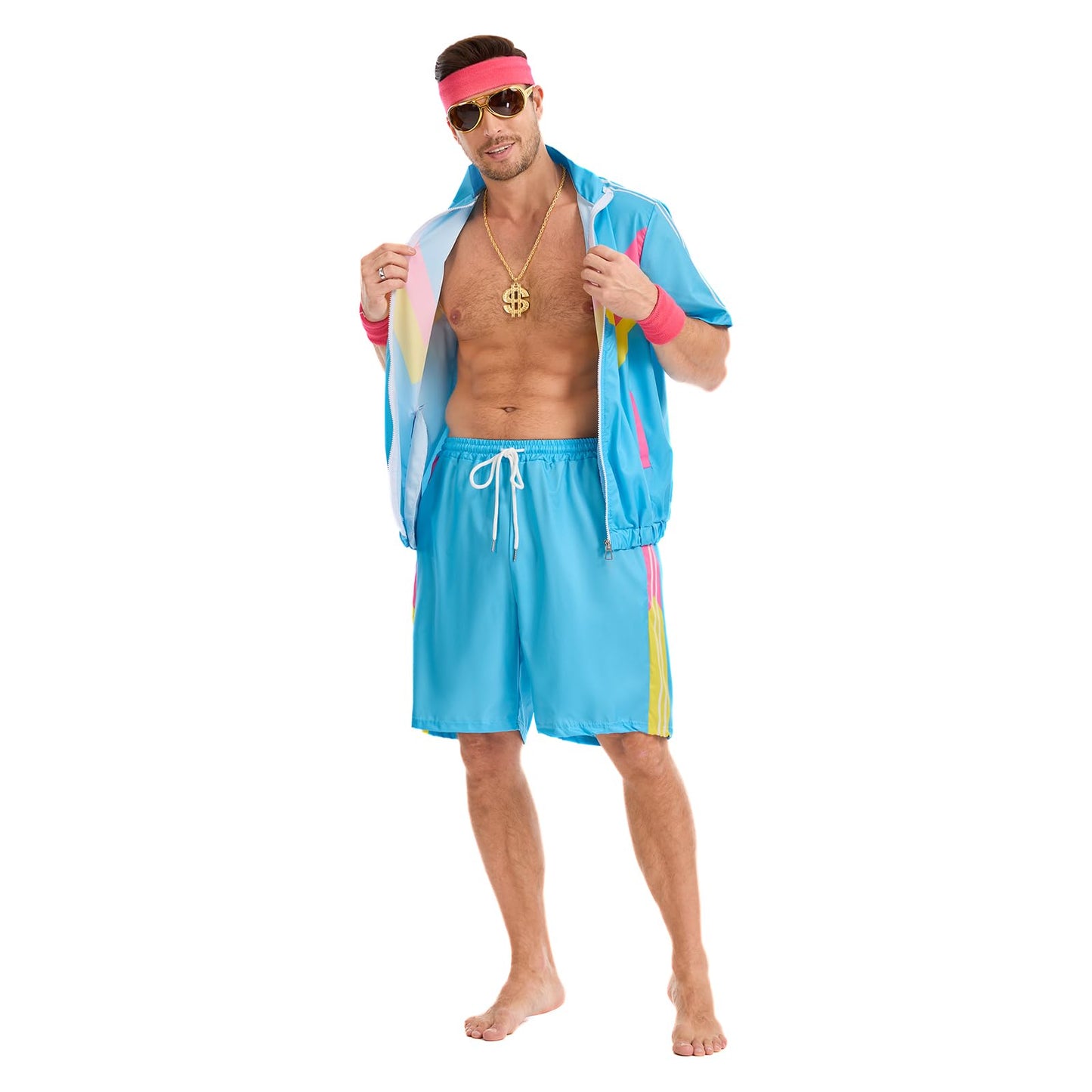 OPAEHJF 80s Outfit for Men Women,Retro Shirts and Shorts Set, 80s Themed Party Halloween Costumes (Blue, S)