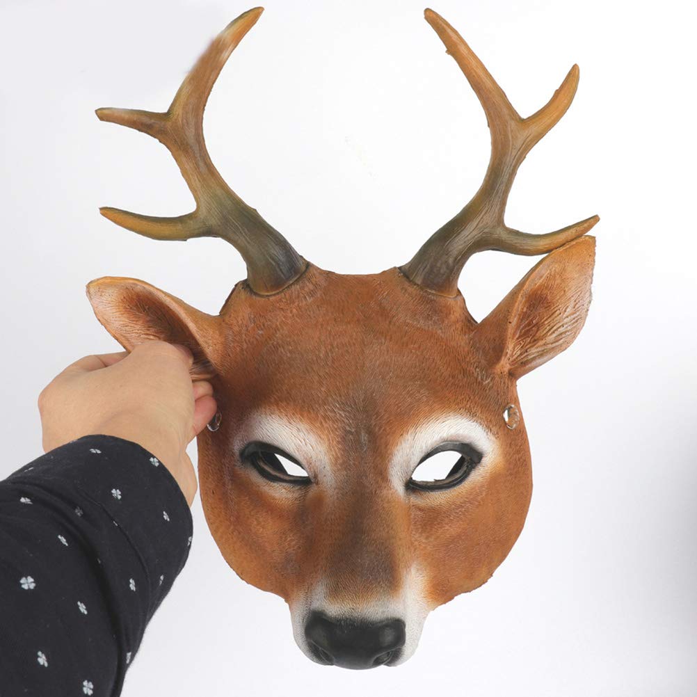 JTLB Deer Mask Realistic Lightweight for Halloween Christmas Carnival Party, PU Foaming Animal Headgear, One Size Fits All Occasions (Brown)