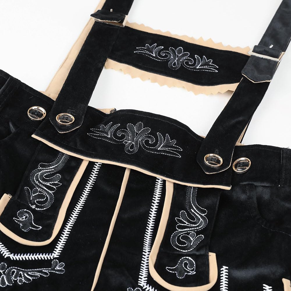 YUDATPG Men’s Lederhosen Shorts Adult Bavarian Oktoberfest Costume German Beer Festival Halloween Party Cosplay Suit Dresses up (UK, Alpha, L, Regular, Regular, Black)