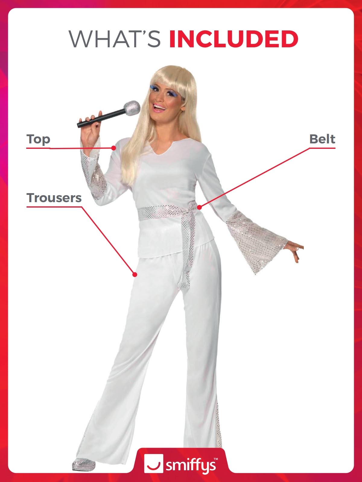 70s Disco Lady Costume - White with Top - Trousers and Belt (image 2)
