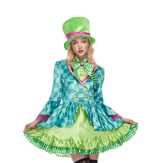 EraSpooky Adult Women Hatter Costume Mad Tea Party Halloween Cosplay with Bowtie Top Hat