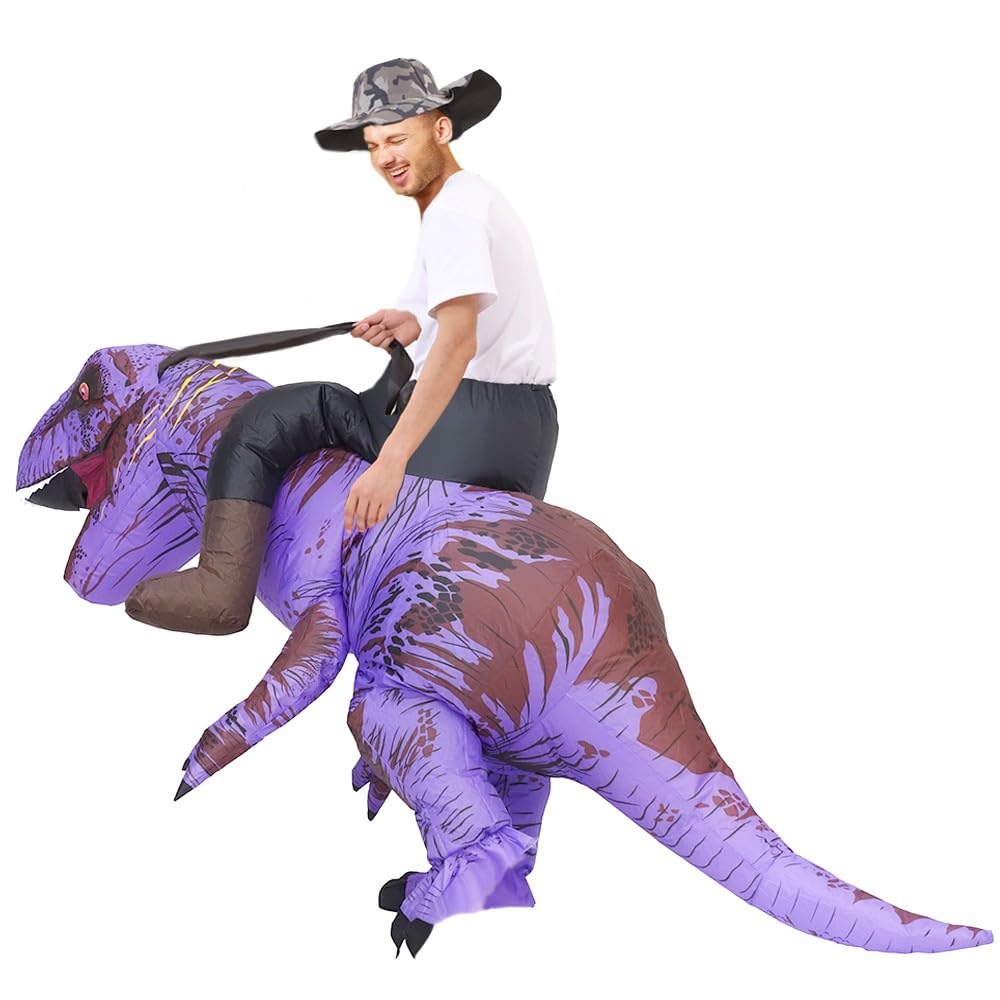 Rafalacy Inflatable Dinosaur Costume for Adult Blow up Ride-on T-rex Costume Funny Halloween Party Costume Dinosaur Party Fancy Dress up Suit, Purple