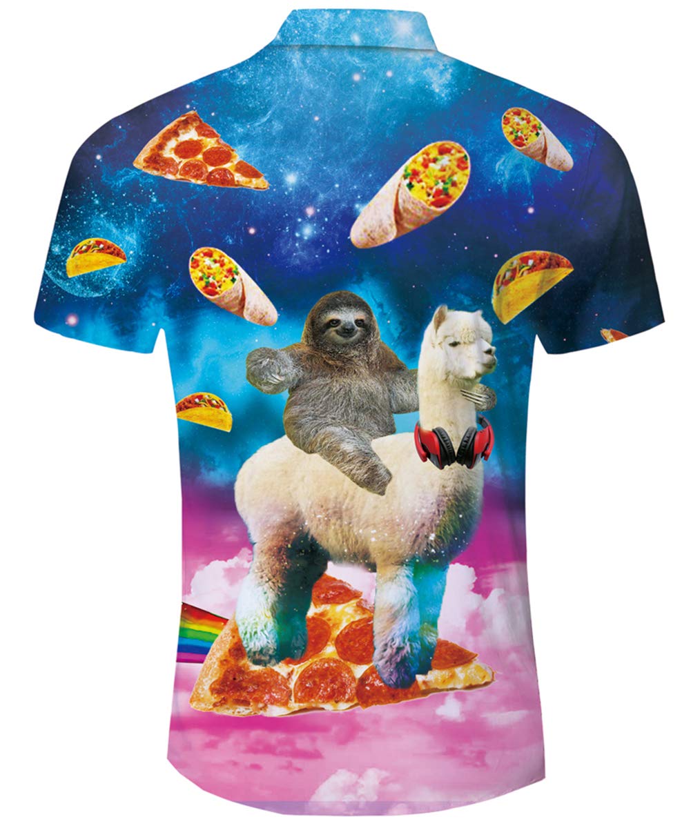 Hawaiian Shirt Funny Pizza Alpaca 3D Mens Shirts Short Sleeve