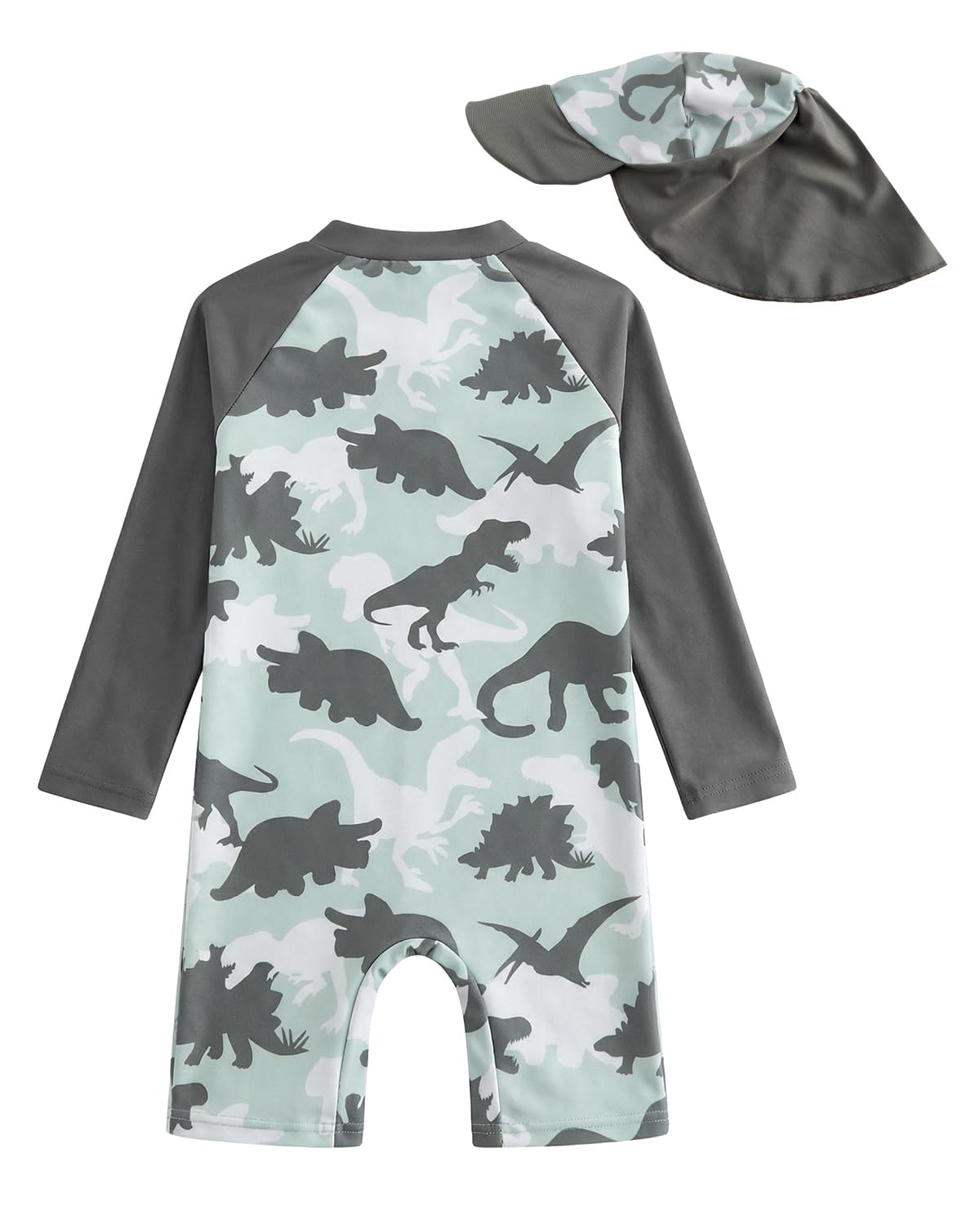 JiAmy Baby Boys Swimming Costume with Sun Hat Long Sleeve Zipper Rash Guard Sun Protection Beach Infant Toddler Baby Swimsuit One Piece Bathing Suits Green Dinasour 18-24 Months