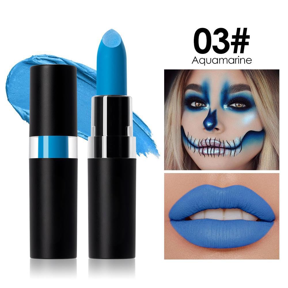 Professional Face Painting Kit with Lipstick & Paint Sticks, High Waterproof Long Lasting for Halloween Festival Makeup, Dual Effect One Stroke Application for Face & Lips (Blue)
