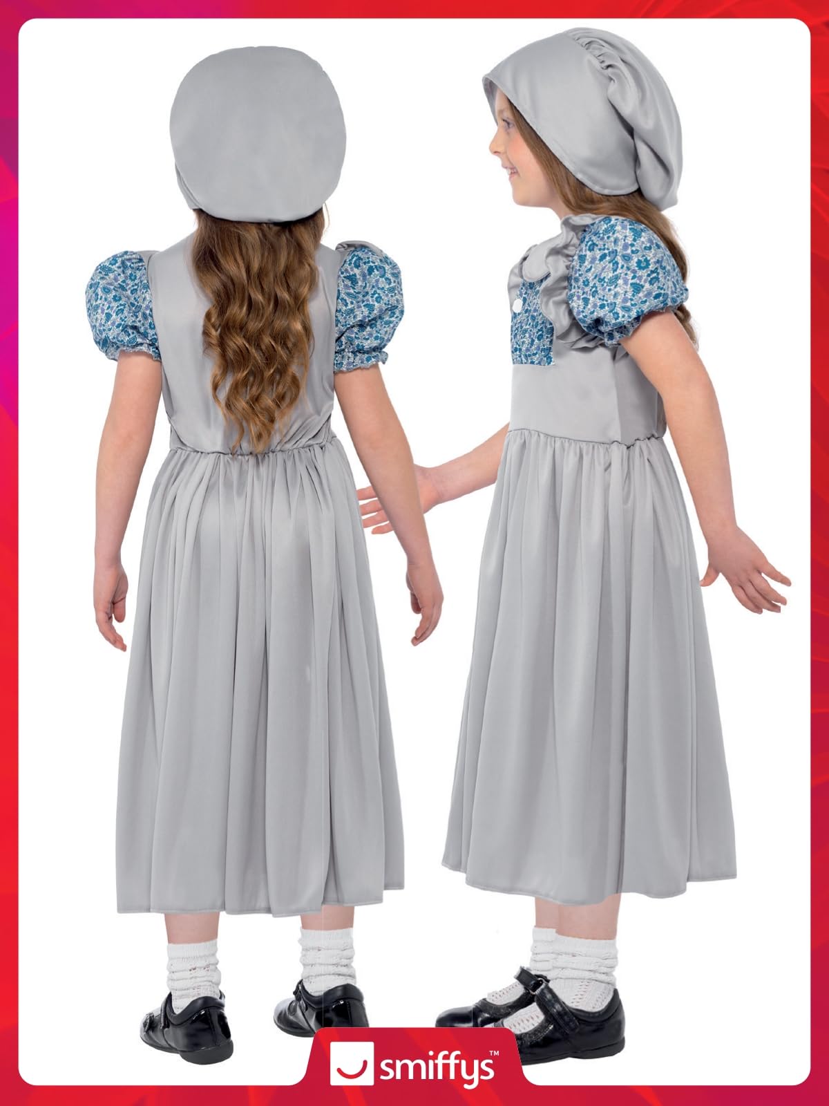 Smiffys Victorian School Girl Costume, Grey with Dress & Hat, Girls Fancy Dress, Child Dress Up Costumes Halloween, World Book Day