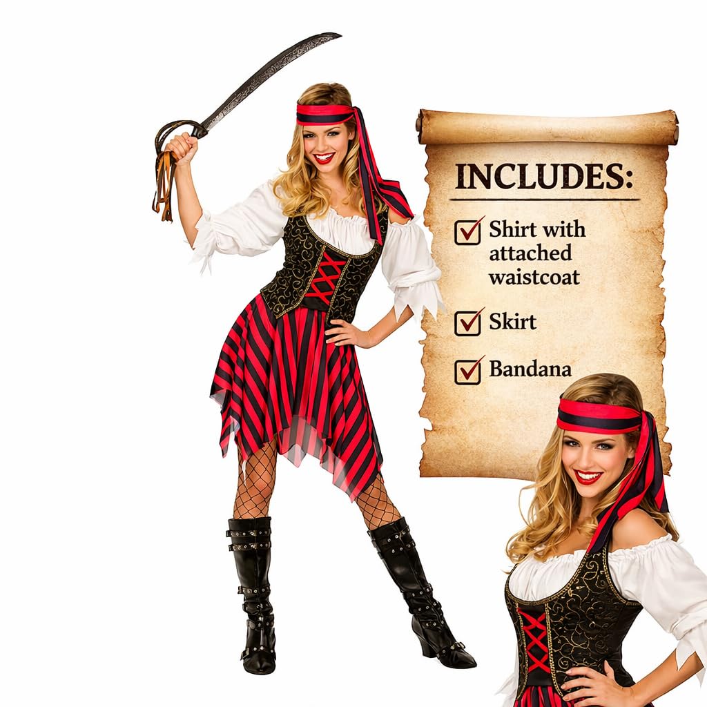 Adult Womens High Seas Pirate Fancy Dress Costume Pirate Outfit (image 4)