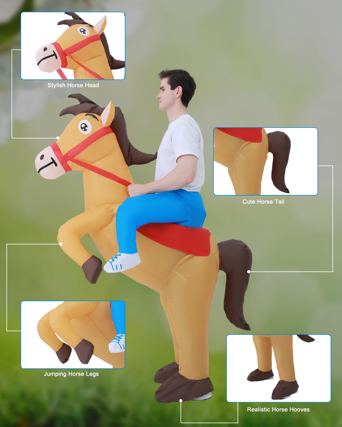 BESTSIGHT Inflatable Horse Costume Adult Inflatable cowboy Costumes Adult Size Ride On Blow up Costumes for Adults Women Men Inflatables Fancy Funny Suit for Halloween Christmas Carnival Party
