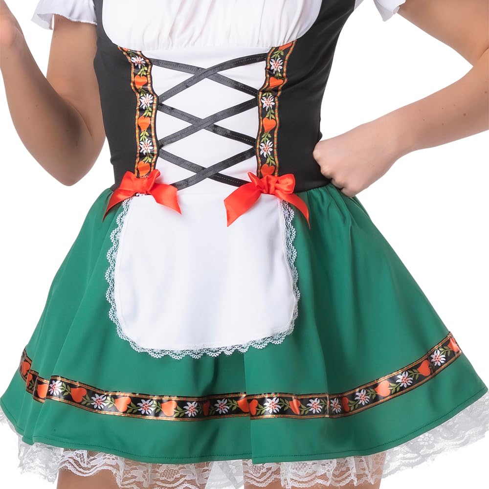 Wicked Costumes Adult Ladies Oktoberfest Beer Girl Bavarian Fancy Dress Costume – German Dirndl Festival Party Outfit Green - Large (UK 18-20)