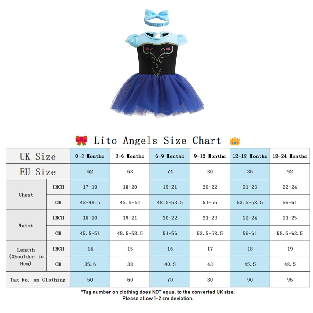 Lito Angels Baby Girls Princess Bodysuit Romper, Blue, 18-24 Months