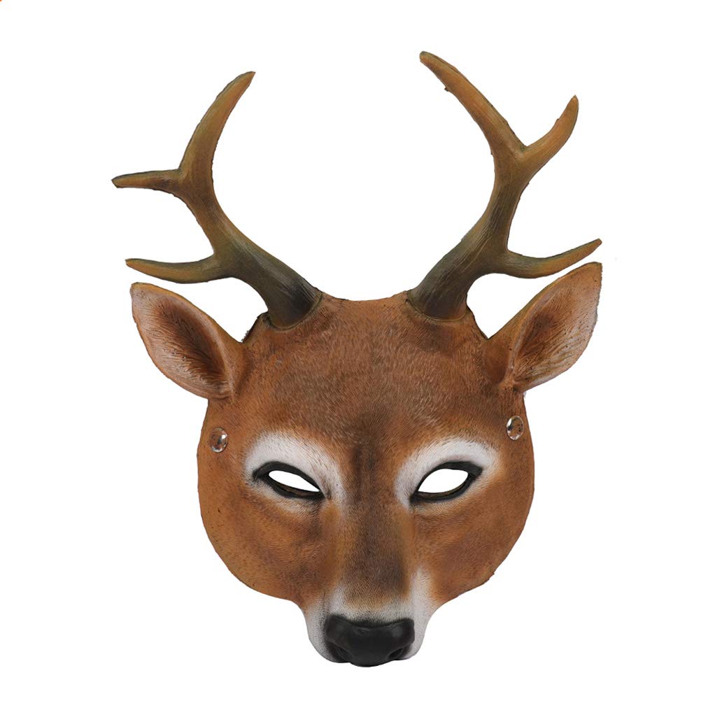 JTLB Deer Mask Realistic Lightweight for Halloween Christmas Carnival Party, PU Foaming Animal Headgear, One Size Fits All Occasions (Brown)