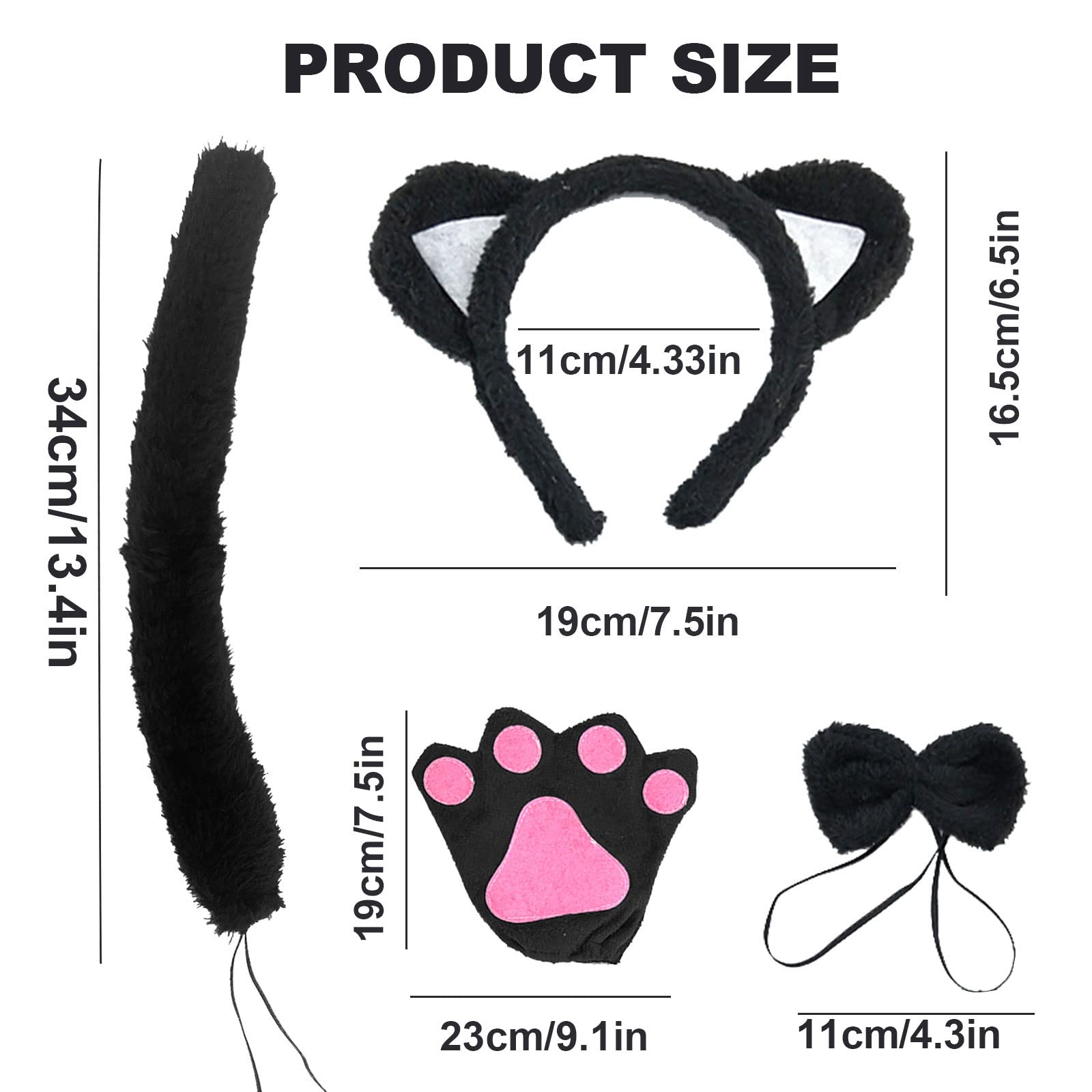 Cat Costume Set Included Cat Ears Headband Bowtie Tail Cat Paw (image 2)