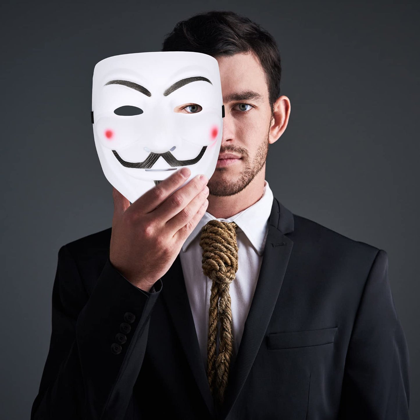 PanBeiQi V for Vendetta Guy Mask, 4 Pcs Halloween Costume Cosplay Party Anonymous Mask for Adults Kids Unisex, 4 Colours, 19*16CM