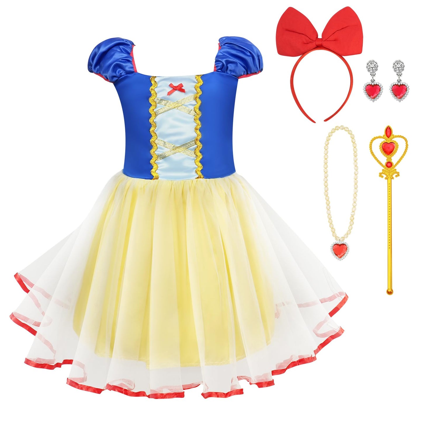 BSBUY Baby White Snow Princess Costume White Snow Costume Snow White Short-Sleeved Princess Dress Ballerina Tutu Dress Tulle Skirt Halloween World Book Day Birthday Party Dress Up(110)