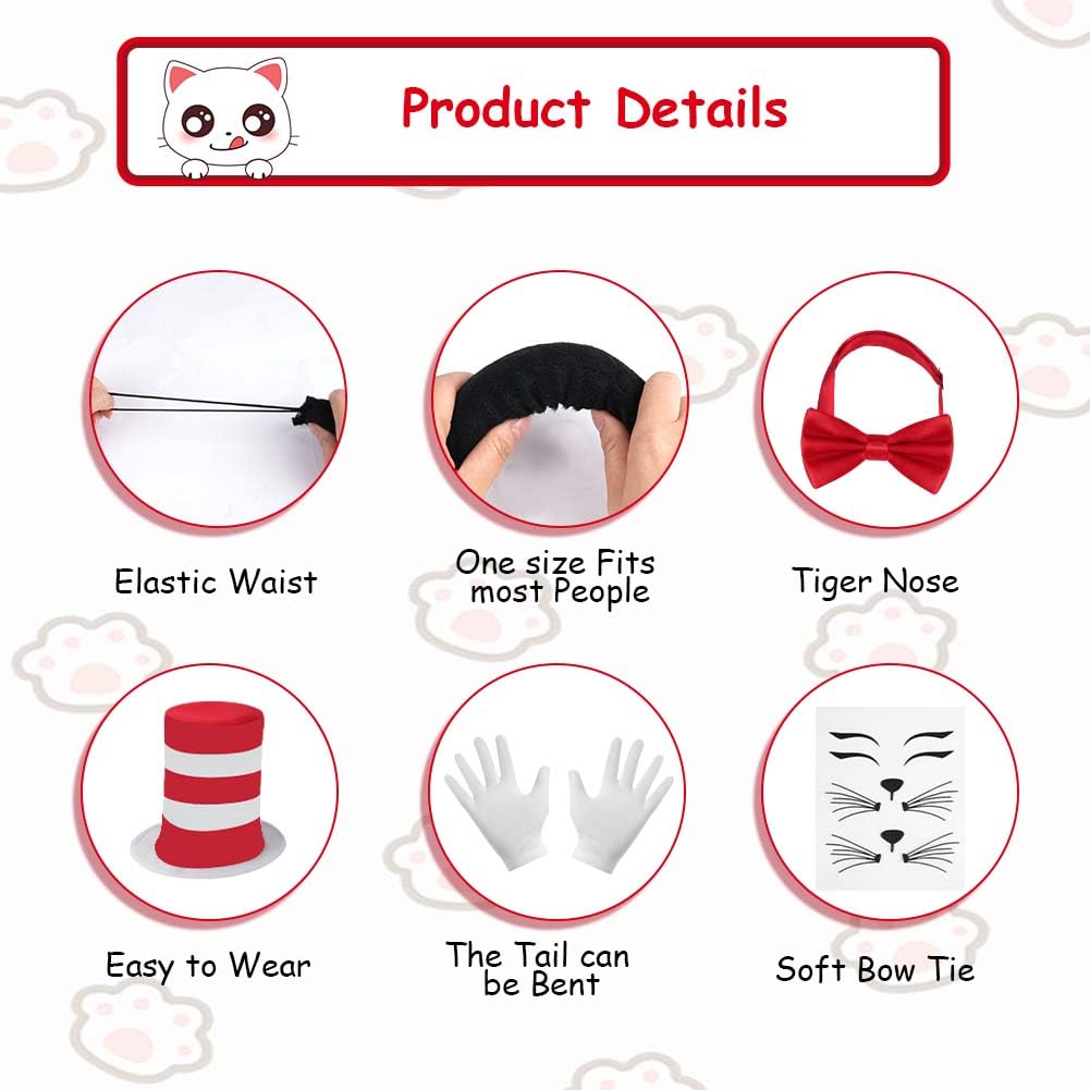 Adults Halloween Crazy Cat Fancy Dress Costume - Set with Striped