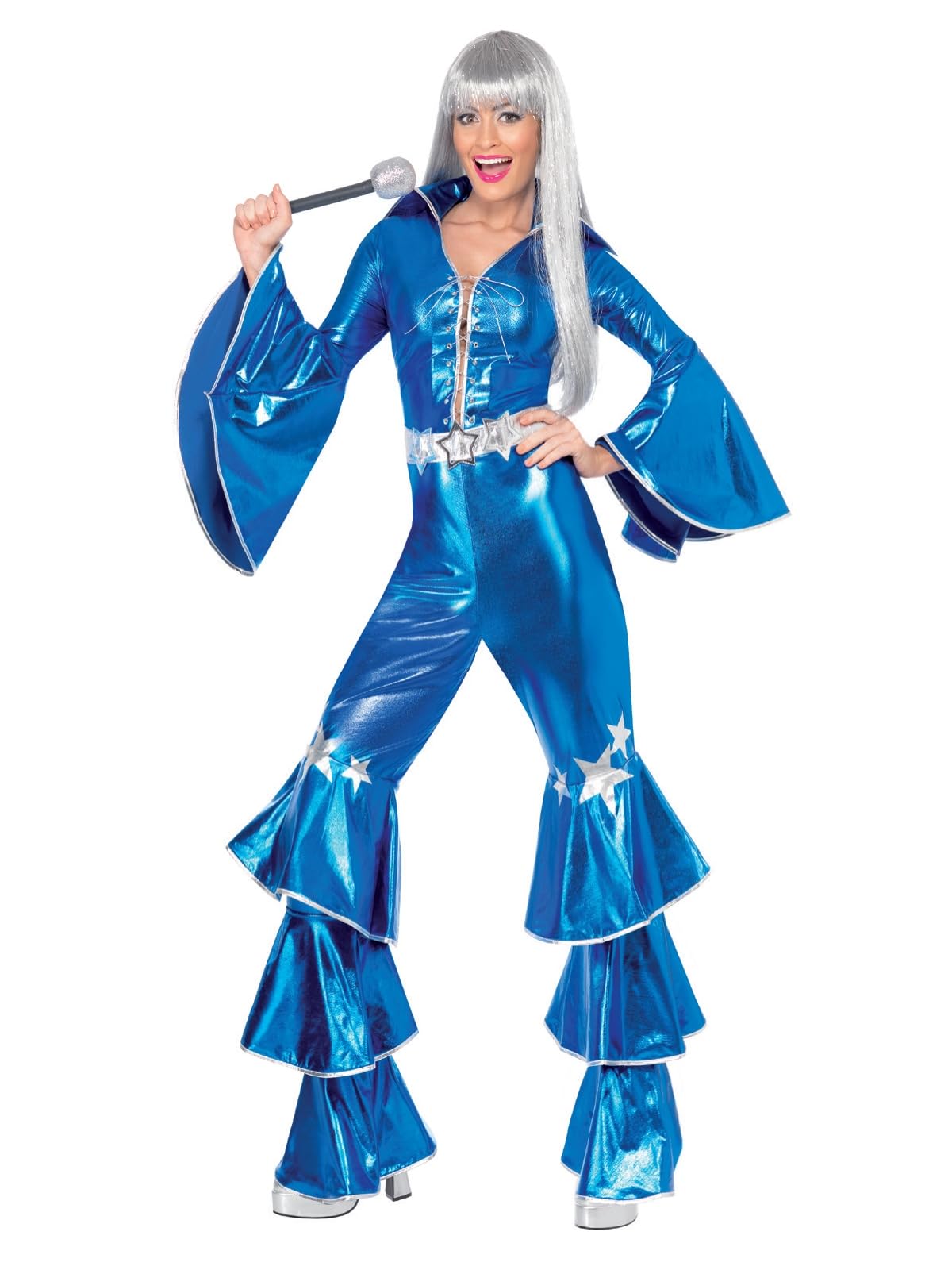 70s Dancing Dream Costume - Blue with Lace Up Jumpsuit