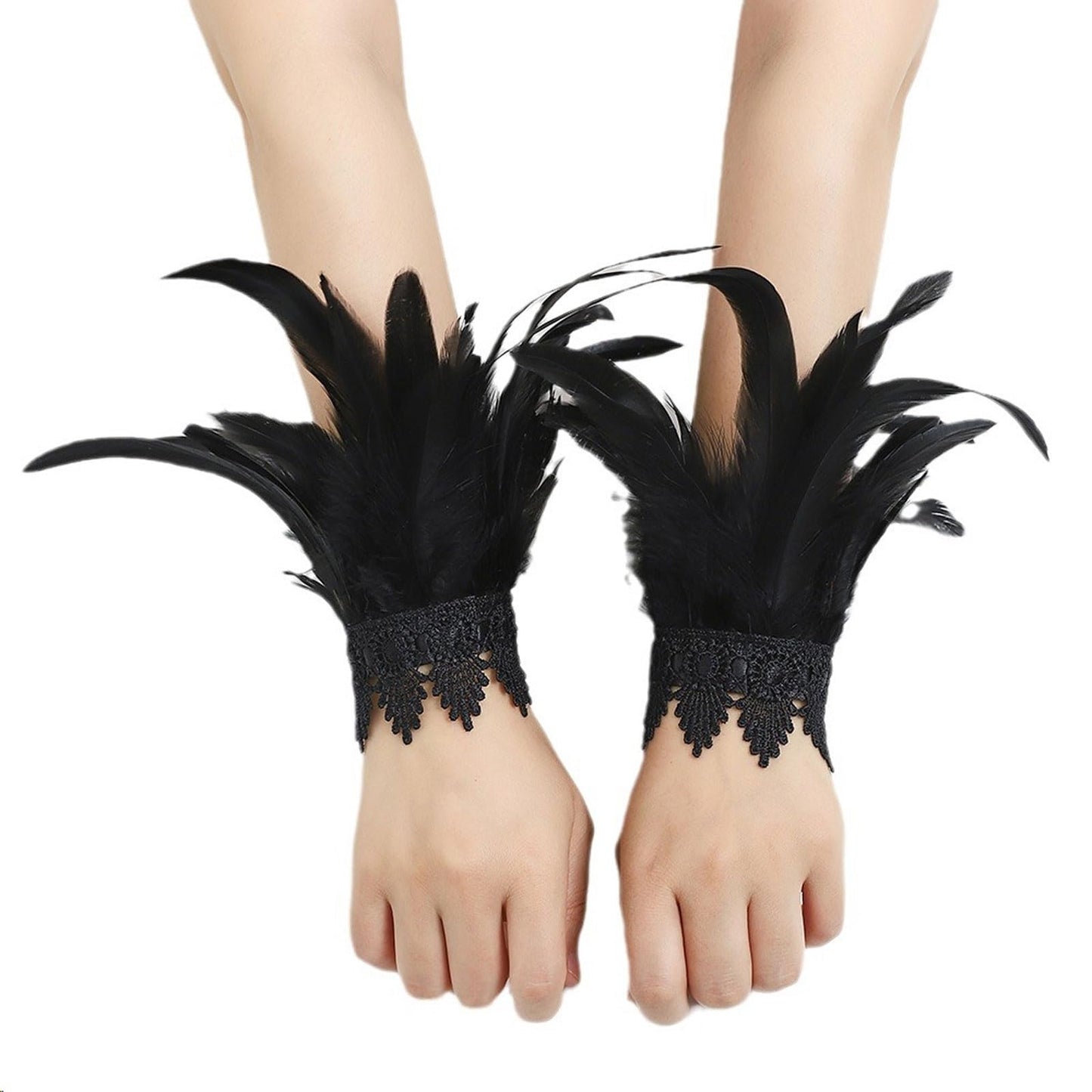 Women Natural Feather Cape with Wrist Cuffs Wristband Maleficent