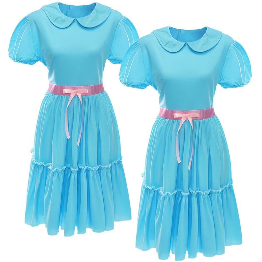 Adults Duo Haunted Twin Costume – Creepy Blue Dress Horror Outfit for Halloween, Fancy Dress Parties, Haunted House Events, Spooky Couple or Group Costume Idea