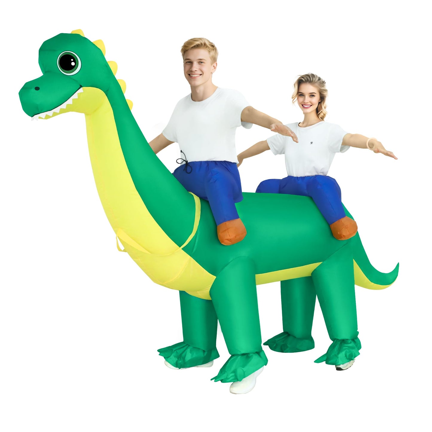 Poptrend Couple Inflatable Dinosaur Costume for Adult Blow Up Costumes 2 Person Halloween Funny Ride On Brachiosaurus Costumes for Men Women Funny Fancy Dress Party