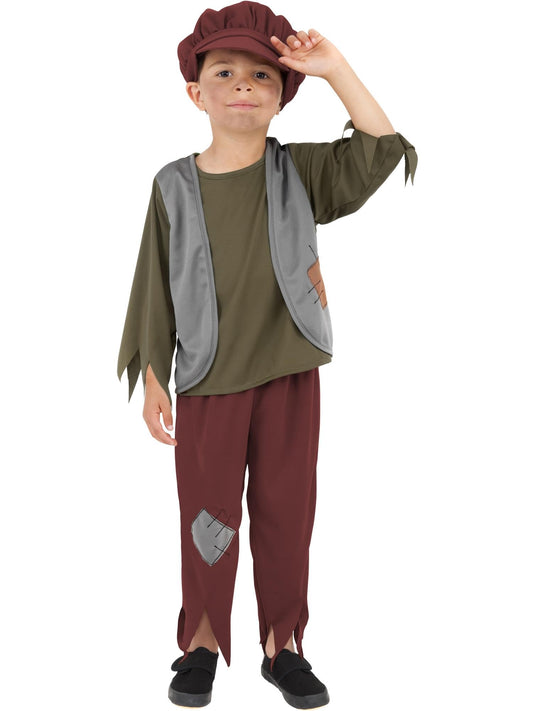 Smiffys Victorian Poor Boy Costume, Green with Top, Trousers & Hat, Fancy Dress, Child Dress Up Costumes